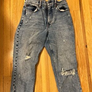 A&F high rise mom jeans distressed